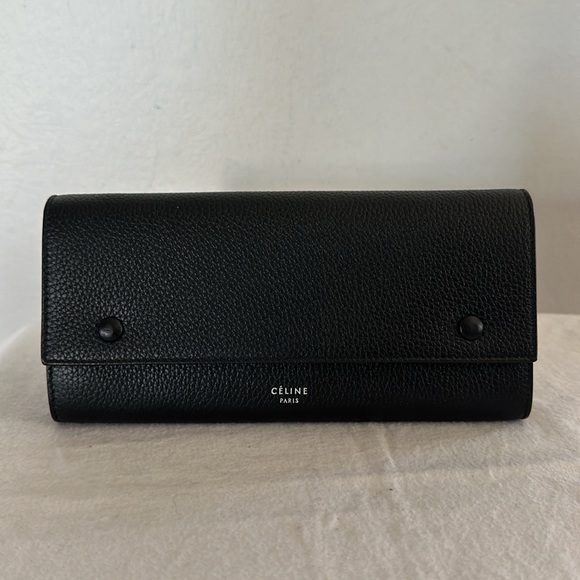 Celine Continental Large Black with Yellow Interior Snap Wallet - Picture 1 of 11